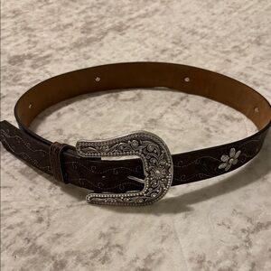 Justin Boots Brown Belt with Silver Buckle